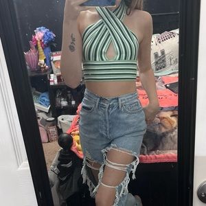 Tie stripe crop top